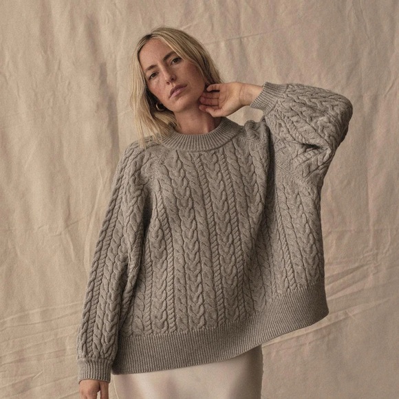 Gray Cable Knit Crew Neck Sweater - Picture 4 of 14